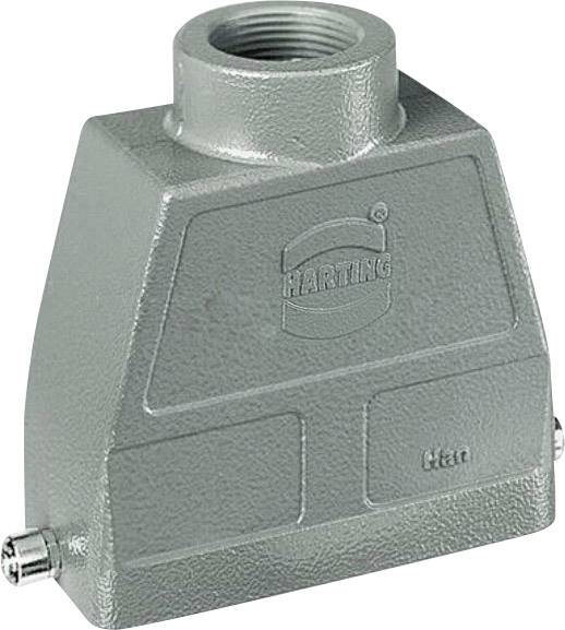 Boîtier de connecteur industriel Harting gris avec des trous pour les connexions de câbles et marquage Harting visible.