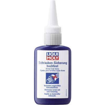 Bouteille de 'LIQUI MOLY Frein-Filet Haute Résistance' avec un bec étroit et long. Étiquette portant le logo bleu et une mention sur le frein-filet.