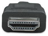 Gros plan d'un port HDMI. Le connecteur possède 19 petits contacts métalliques disposés en deux rangées et est entouré d'un boîtier noir.