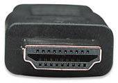 Gros plan d'une prise HDMI noire avec disposition des broches visible pour la transmission audio et vidéo.