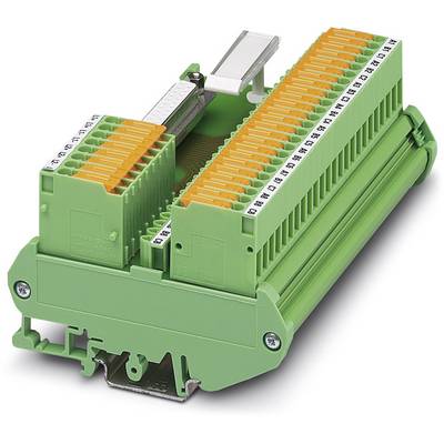 Bloc de connexion vert avec leviers orange et curseur argenté, utilisé pour connecter des lignes électriques dans des appareils électroniques.