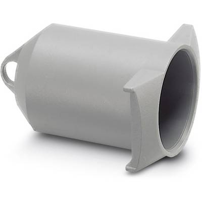 Bouchon cylindrique en plastique gris, avec poignées latérales, utilisé pour obturer des tuyaux ou des ouvertures.