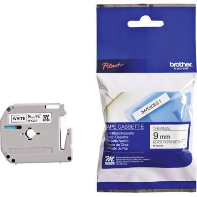 Emballage d'une cassette de ruban pour étiqueteuse Brother P-touch avec un ruban gris et un packaging bleu et blanc. Convient pour ruban de 9 mm.