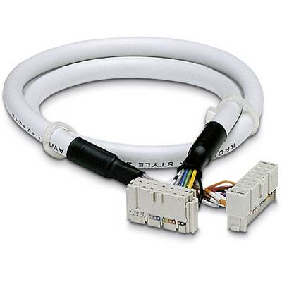 Un câble blanc avec deux connecteurs aux extrémités, divers fils colorés visibles, adapté pour les connexions électroniques.