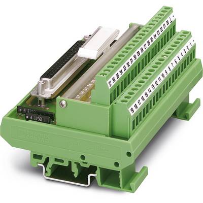 'Barrette de connexion verte avec bornes numérotées pour le câblage et un connecteur en surface.'