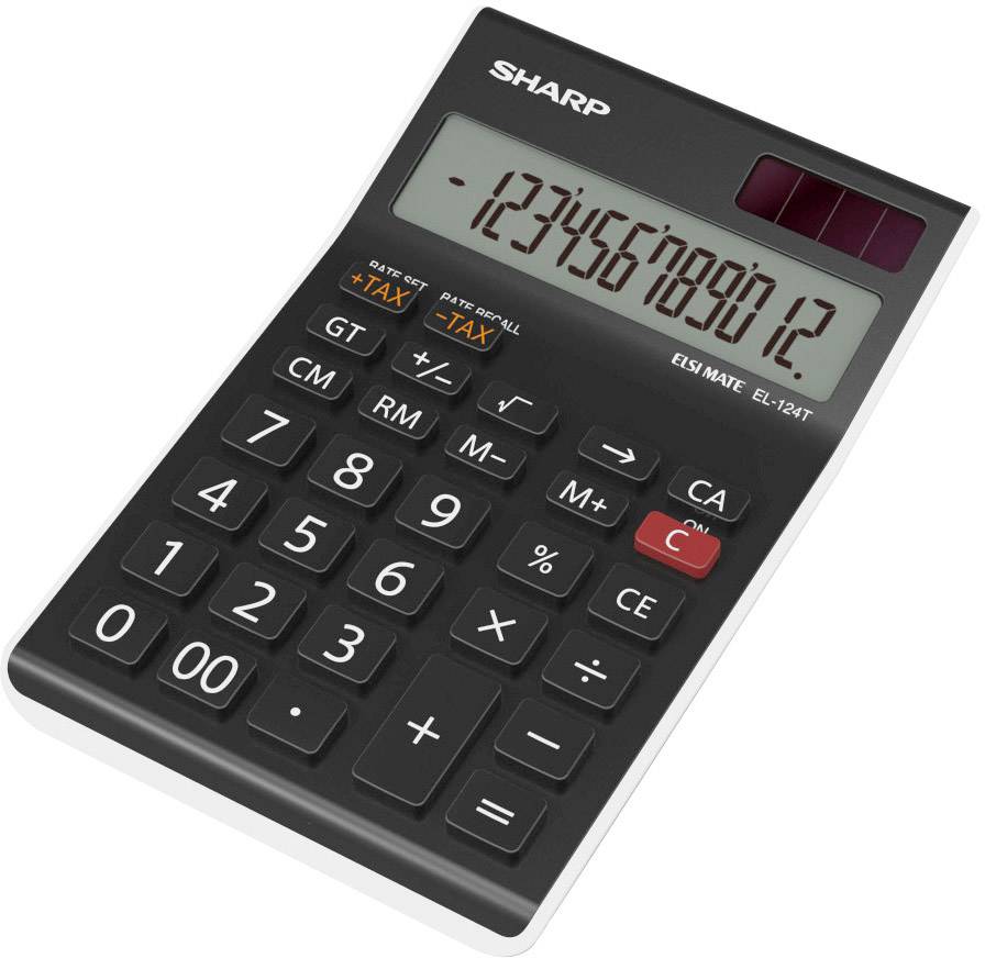Sharp EL-124 TWH Calculatrice de bureau noir Ecran: 12 solaire, à pile(s) (l x H x P) 97 x 25 x 155 mm-0