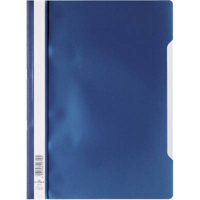 Classeur bleu avec dos blanc et code-barres.