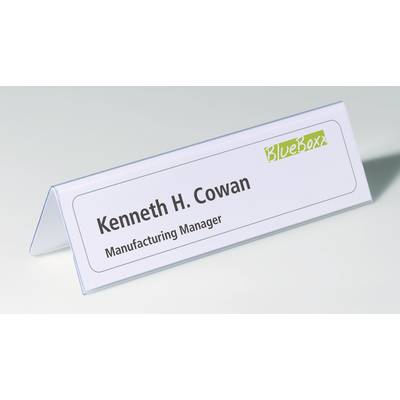 Plaque nominative portant l'inscription « Kenneth H. Cowan, Directeur de production » avec le logo de l'entreprise « BlueBoxx ».