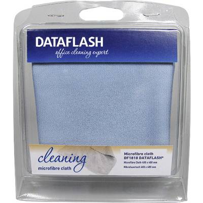 Un emballage contenant un chiffon en microfibre bleu de la marque Dataflash, étiqueté 'cleaning microfibre cloth', de taille 40x40 cm.