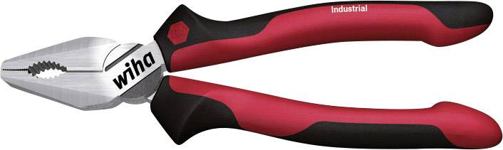 Illustration d'une pince industrielle Wiha avec des poignées rouges et noires, adaptée pour saisir et couper des fils ou des matériaux.