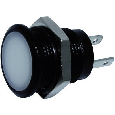 Interrupteur à bouton-poussoir rond avec boîtier noir et deux connexions métalliques, adapté pour la commande d'appareils ou le contrôle de l'éclairage.