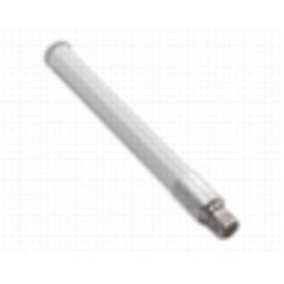 Une antenne blanche verticale sur un fond gris, adaptée aux appareils de communication sans fil.