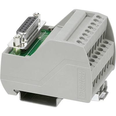 Unité de connexion électrique grise avec plusieurs emplacements numérotés et un connecteur D-Sub en haut à gauche.