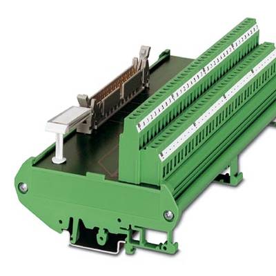 Module vert enfichable avec plusieurs bornes de connexion et connecteurs, destiné à être utilisé dans des systèmes de commande industriels.