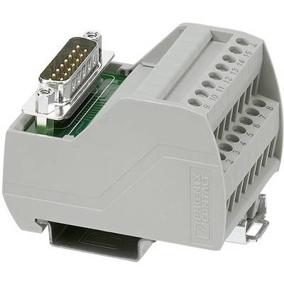 Un connecteur électrique gris avec 12 bornes numérotées et une connexion DB9, conçu pour relier des câbles dans des tableaux de commande.