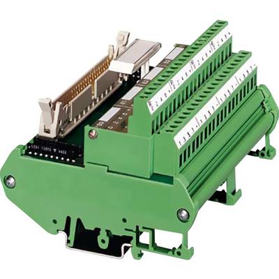 Circuit imprimé vert avec plusieurs bornes de connexion et un module amovible, utilisé pour les connexions électriques.