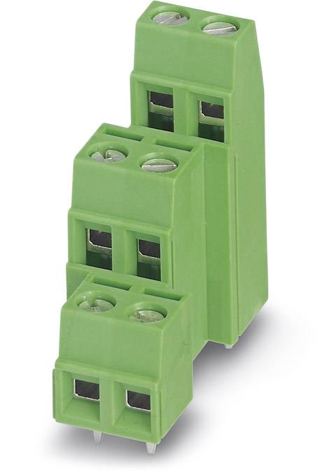 Connecteur à broches vert, à plusieurs niveaux, avec trois connexions, adapté aux connexions électroniques dans les dispositifs techniques.