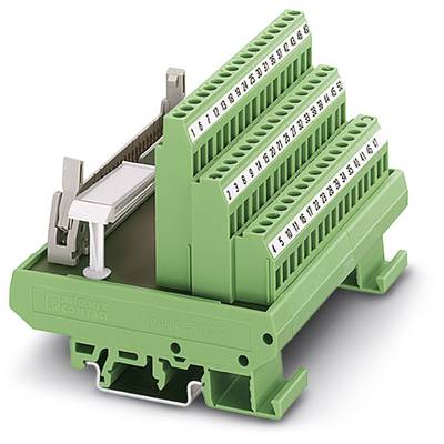 Bloc de jonction électrique vert avec plusieurs possibilités de connexion, sur lequel sont apposés des numéros blancs pour l'identification.
