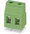 Bloc de connexion bipolaire vert avec deux trous et deux bornes à broches, couramment utilisé dans les circuits électroniques.