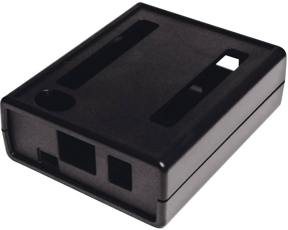 Boîtier rectangulaire noir en plastique avec plusieurs ouvertures et découpes, adapté aux composants ou appareils électroniques.
