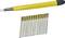 Un stylo jaune avec un embout métallique est posé sur douze mines de rechange blanches aux extrémités dorées. Elles semblent destinées au dessin ou à l'écriture.