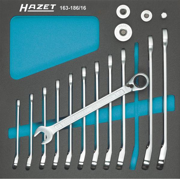 Hazet 163-186/16  Jeu de clés mixtes à cliquet 12 pièces Ouverture de clé (métrique) 8 - 19 mm