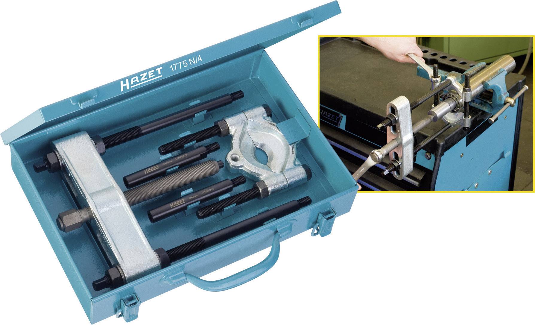 Boîte à outils bleue avec un ensemble d'extracteurs et une image illustrant l'utilisation d'un extracteur. Adapté à différents processus d'extraction.