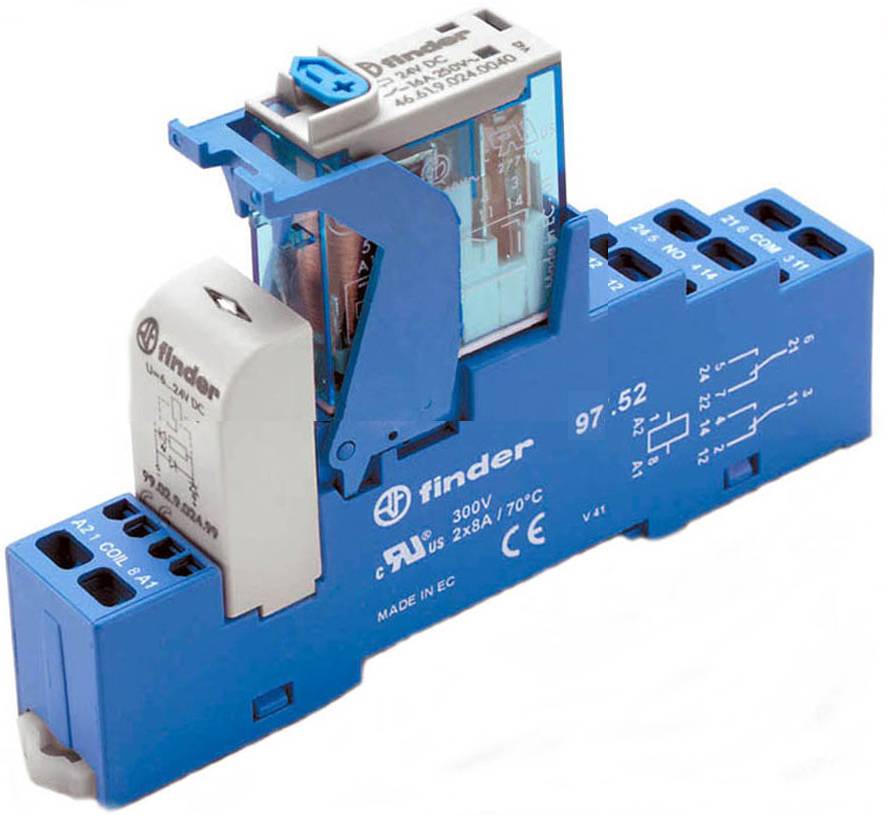 Finder 4C.52.9.024.0050 Module relais Tension nominale: 24 V/DC Courant de commutation (max.): 8 A 2 inverseurs (RT) 1 p-0