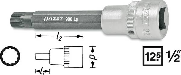Douille-embout denture multiple (XZN) 10 mm Longueur: 100 mm Hazet 990LG-10 Propulseur: 1/2" (12.5 mm) 1 pc(s)