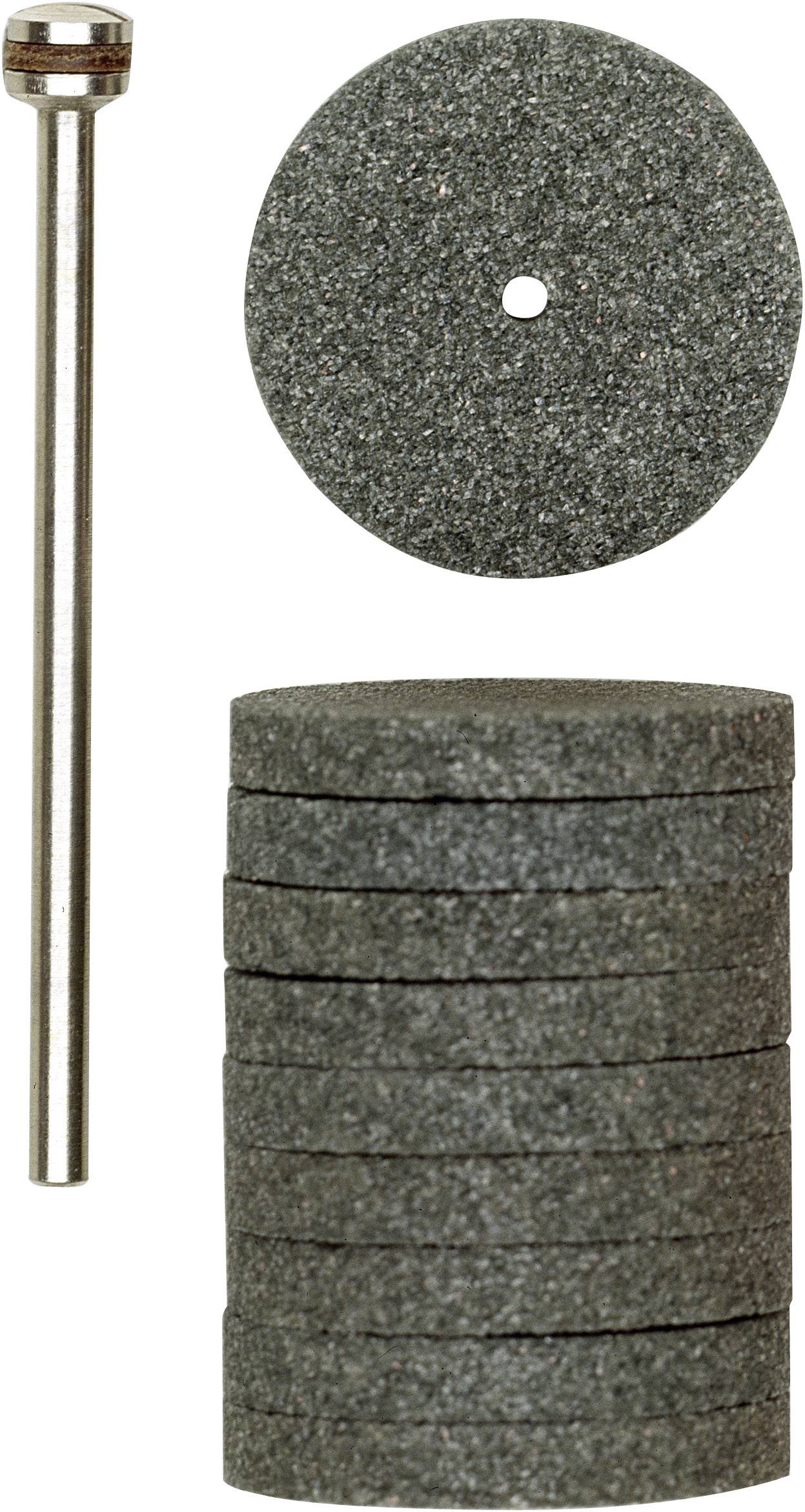 Ensemble de disques abrasifs comprenant dix disques gris et un arbre métallique, adapté aux travaux de meulage et de polissage sur différentes surfaces.