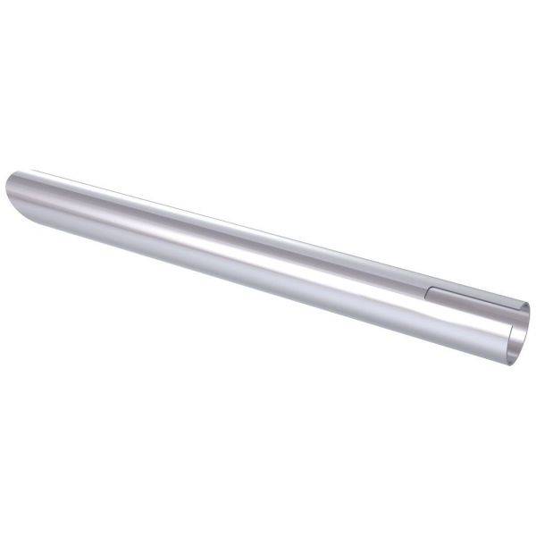 Un tube cylindrique argenté à surface lisse, s'étendant diagonalement de haut gauche à bas droite.