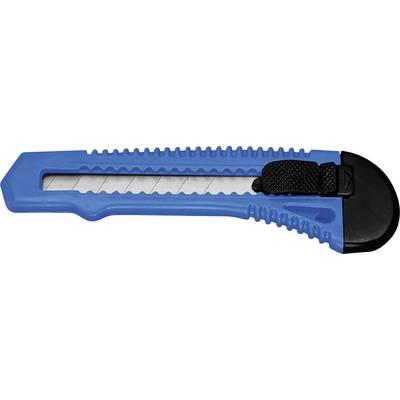 Cutter bleu avec manche noir et lame, adapté pour couper du papier et du carton.