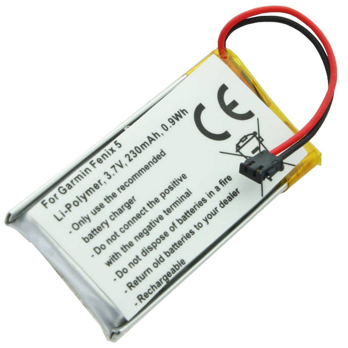 Batterie pour Garmin Fenix 5, Li-Polymer, 3.7V, 230mAh, 0.9Wh-0