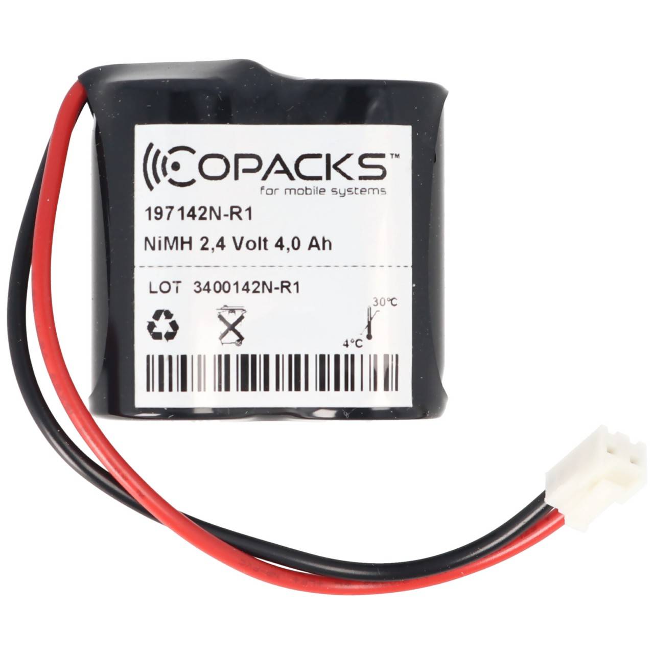 Batterie lumière de secours NiMH 2.4V 4000mAh F1x2 Baby C avec un câble de 150mm et une fiche remplace Zumtobel 00072882-1