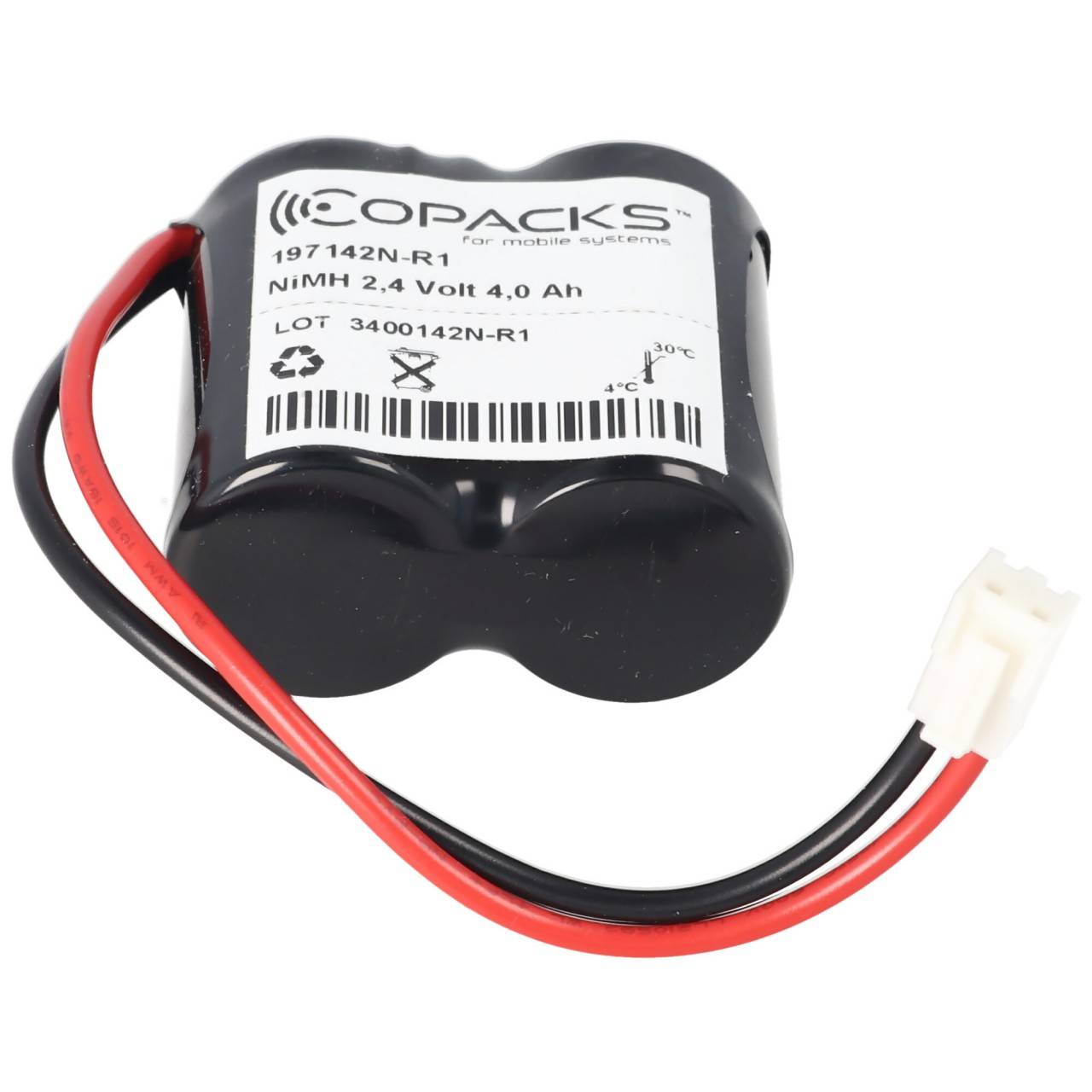 Batterie lumière de secours NiMH 2.4V 4000mAh F1x2 Baby C avec un câble de 150mm et une fiche remplace Zumtobel 00072882-2