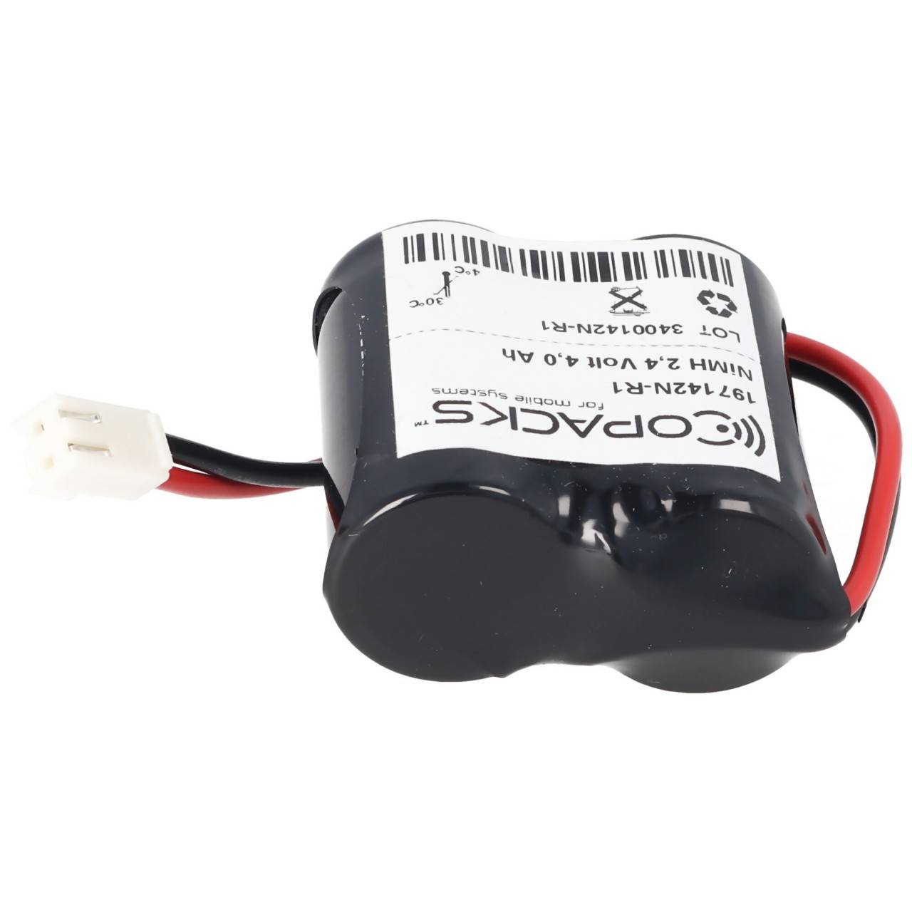 Batterie lumière de secours NiMH 2.4V 4000mAh F1x2 Baby C avec un câble de 150mm et une fiche remplace Zumtobel 00072882-3