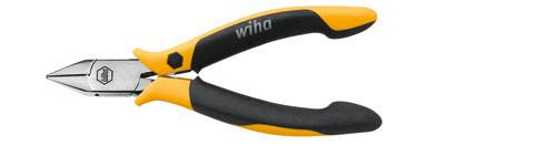 Pince jaune et noire avec poignée ergonomique et inscription 'wiha' sur la poignée. Adaptée aux travaux de coupe dans le domaine électrique.