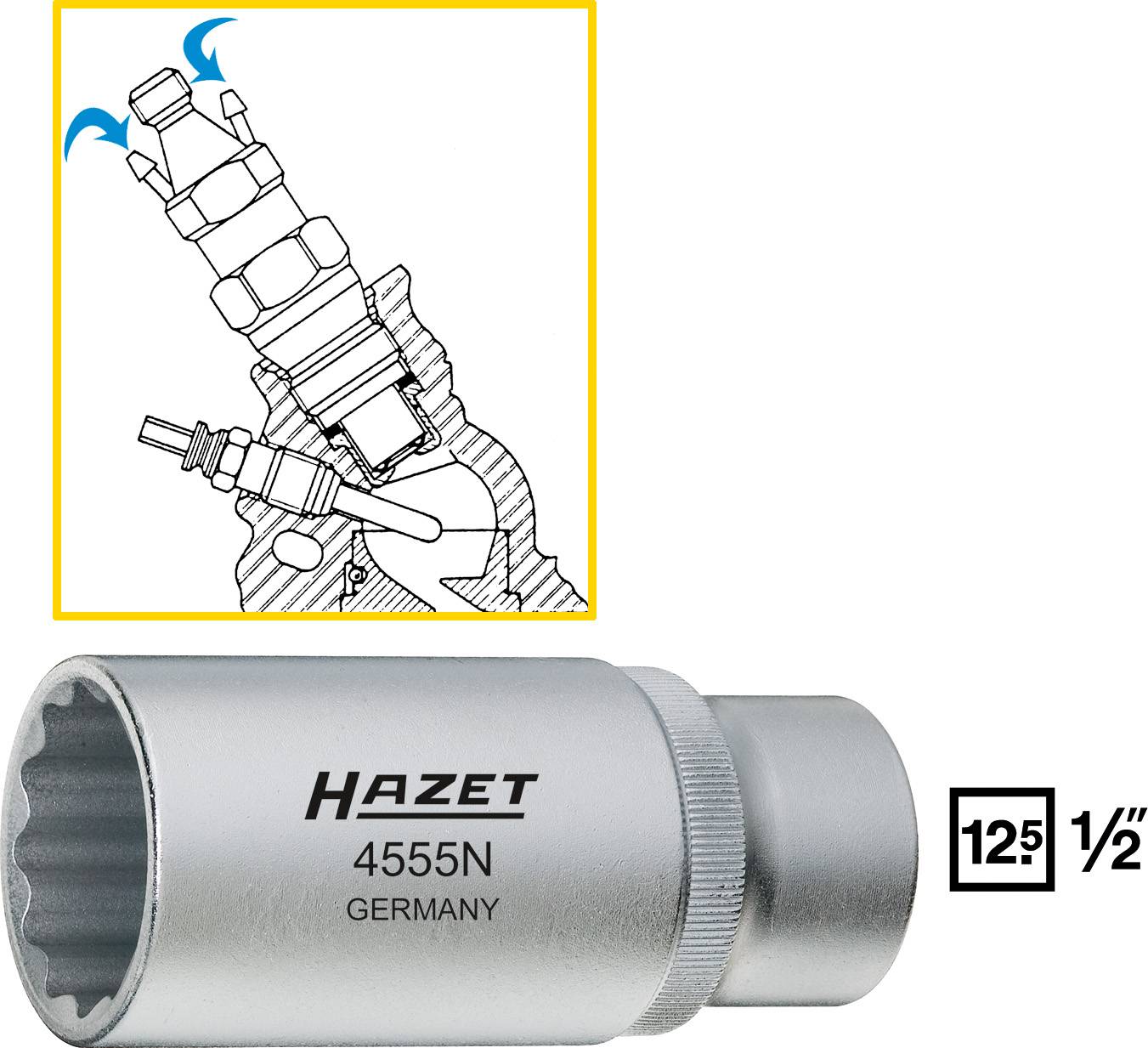 Douille 12 pans extérieurs 27 mm Longueur: 85 mm Hazet 4555N Propulseur: 1/2" (12.5 mm) 1 pc(s)