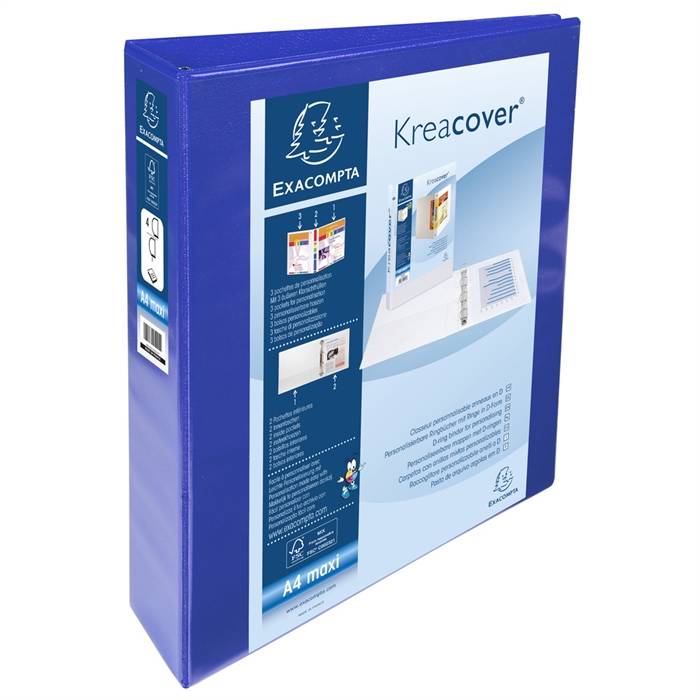 Classeur 4 anneaux plastifié Exacompta Kreacover® personnalisable A4 maxi - Dos 7,5 cm bleu-1