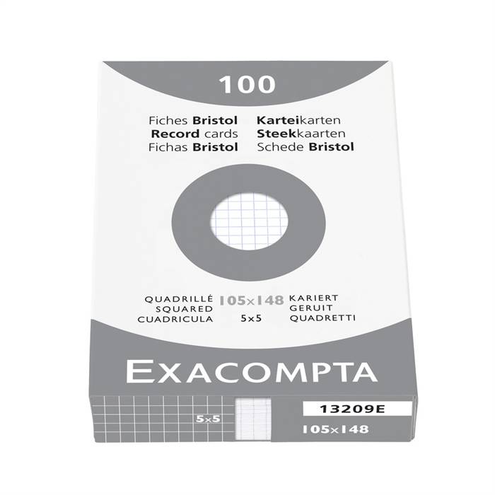 Fiche bristol 105 x 148mm quadrillée 5 x 5 blanche non perforée Exacompta - Boîte de 100-0