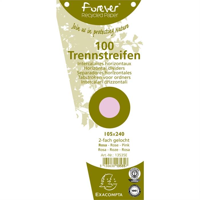 Intercalaires trapèze carte bristol unies perforées Forever - 105 x 240 mm - Paquet de 100 - rose-0