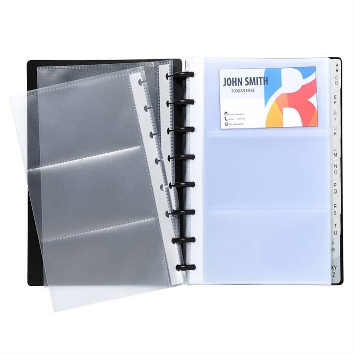 Porte-cartes de visite à anneaux et pochettes détaclables A5 - Noir-1