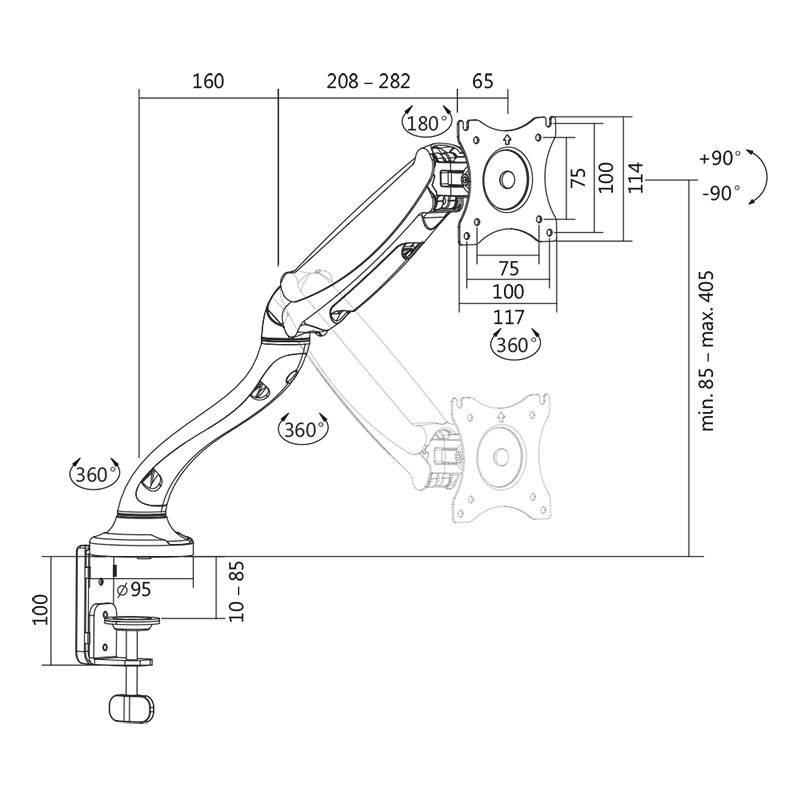 LogiLink Support de table pour écran BP0023 1 Écran(s) 33,0 cm (13") - 68,6 cm (27") inclinable, mobile-6
