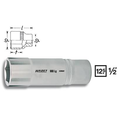 Douille à cliquet Hazet, modèle 900 Lg, taille 1/2", avec détails techniques de dessin en haut à gauche et origine 'Allemagne'.
