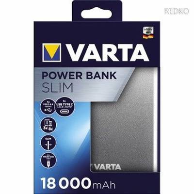 Varta Slim Power Bank 18000mAh Powerbank (batterie supplémentaire) 18000 mAh  LiPo Micro USB argent Affichage du statut
