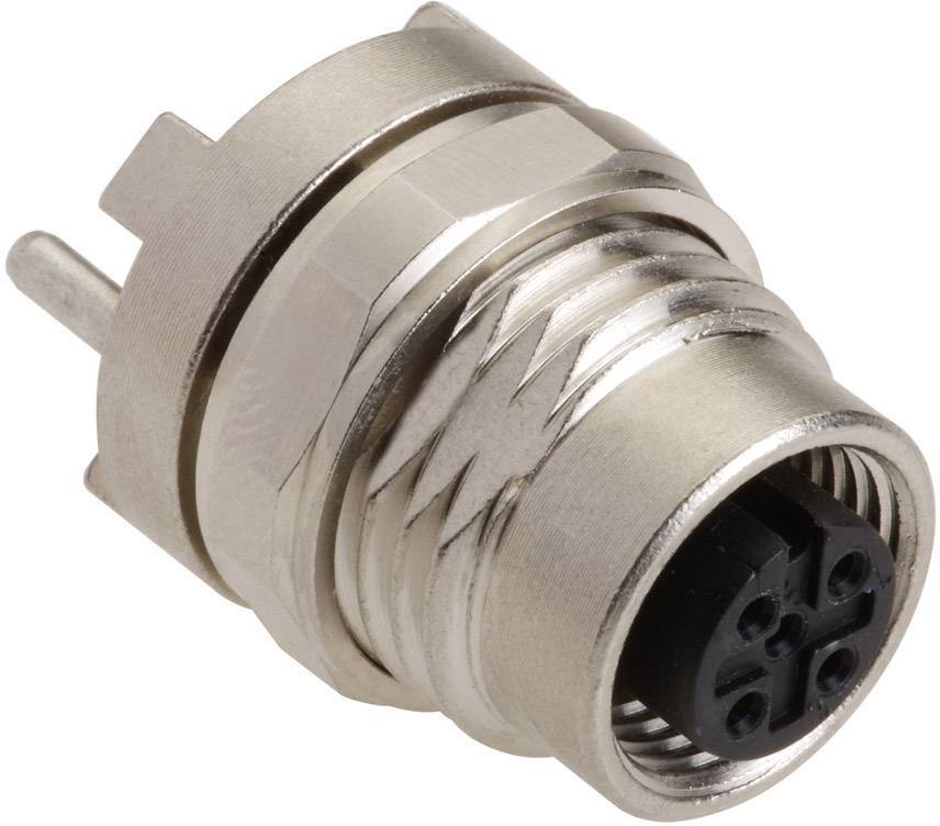 Connecteur M12 métallique à 4 broches, adapté aux applications industrielles.