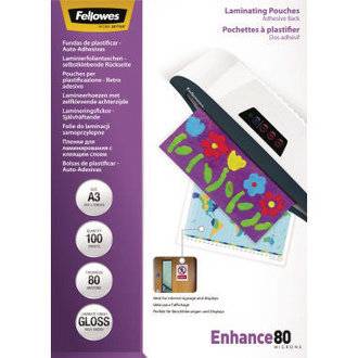 FELLOWES POCHETTES A3-DOS ADHESIF-80 MICRONS-1