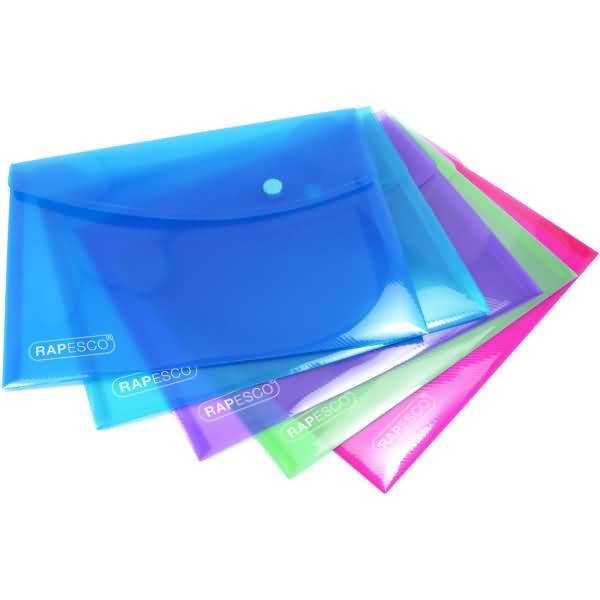 Pochettes de rangement à pression Rapesco 18,4 x 24,4 cm - Coloris assortis - Paquet de 5-0
