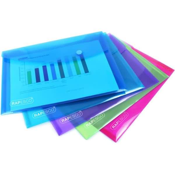Pochettes de rangement à pression Rapesco 18,4 x 24,4 cm - Coloris assortis - Paquet de 5-1