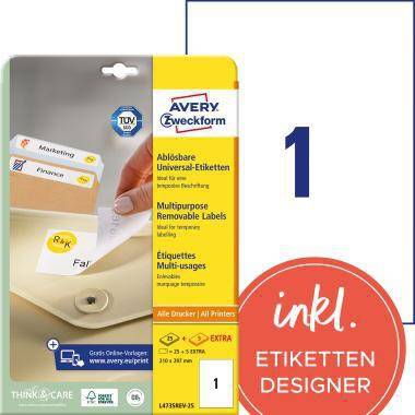 Etiquette universelles Avery-Zweckform L4735REV-25 210 x 297 mm papier blanc 30 pc(s) décollable
